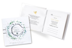 Pamiątka kartka książeczka z życzeniami na chrzest dla dziecka