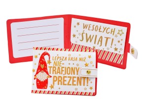 Portfelik na pieniądze na święta kartka ze skrzatem