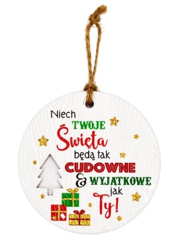 Ceramiczna zawieszka świąteczna z życzeniami wyjątkowe święta.jpeg