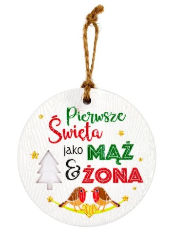 Ceramiczna zawieszka świąteczna z życzeniami mąż i żona.jpeg