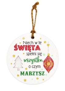 Ceramiczna zawieszka świąteczna bombka z życzeniami
