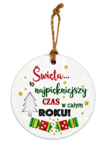 Ceramiczna zawieszka świąteczna bombka z życzeniami na prezent