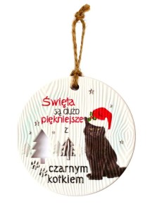 Ceramiczna zawieszka świąteczna bombka z kotem czarnym