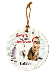 Ceramiczna zawieszka świąteczna bombka z kotem szarym