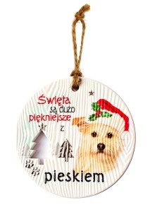 Ceramiczna zawieszka świąteczna bombka z PIESKIEM