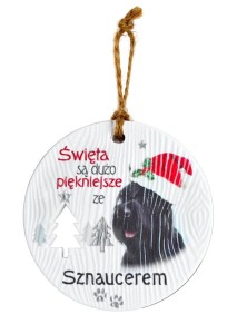 Ceramiczna zawieszka świąteczna bombka z psem rasy Sznaucer