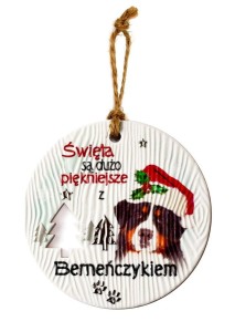 Ceramiczna zawieszka świąteczna bombka z psem rasy Berneńczyk