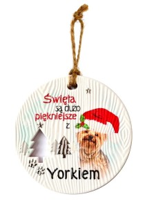Ceramiczna zawieszka świąteczna bombka z psem rasy York
