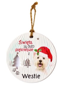 Ceramiczna zawieszka świąteczna bombka z psem rasy Westie