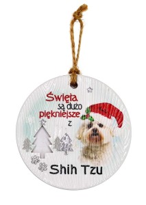 Ceramiczna zawieszka świąteczna bombka z psem rasy Shih Tzu