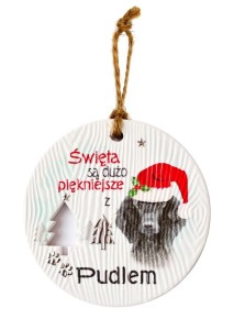 Ceramiczna zawieszka świąteczna bombka z psem rasy Pudel