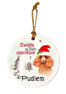 Ceramiczna zawieszka świąteczna bombka z psem rasy Pudel brązowy