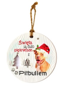 Ceramiczna zawieszka świąteczna bombka z psem rasy Pitbull