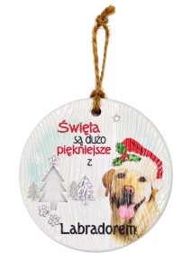 Ceramiczna zawieszka świąteczna bombka z psem rasy Labrador