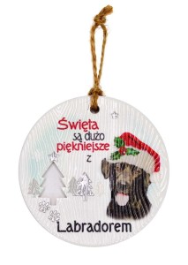 Ceramiczna zawieszka świąteczna bombka z psem rasy Labrador czarny