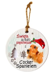 Ceramiczna zawieszka świąteczna bombka z psem rasy Cocker Spaniel