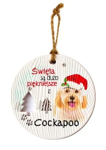 Ceramiczna zawieszka świąteczna bombka z psem rasy Cockapoo