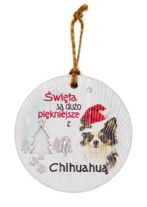 Ceramiczna zawieszka świąteczna bombka z psem rasy Chihuahua