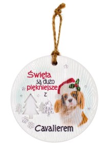 Ceramiczna zawieszka świąteczna bombka z psem rasy Cavalier