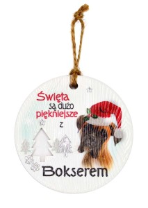 Ceramiczna zawieszka świąteczna bombka z psem rasy Bokser