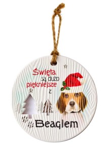 Ceramiczna zawieszka świąteczna bombka z psem rasy Beagle
