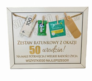 Urodzinowa ramka na pieniądze zestaw ratunkowy na 50 urodziny