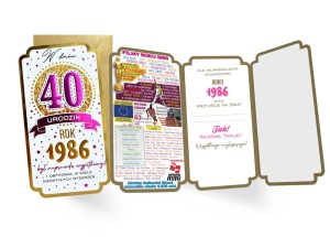 Kartka z rokiem urodzenia 1986 na prezent z okazji 40 urodzin
