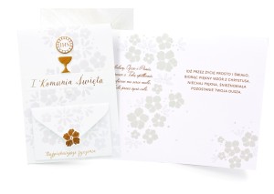 Elegancka kartka komunijna z życzeniami  na prezent 1412