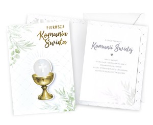 Piękna kartka komunijna z życzeniami  i kielichem 1247