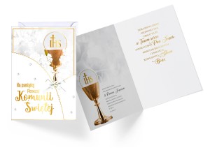 Religijna kartka komunijna z kopertą  i życzeniami  890