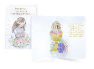 Religijna kartka komunijna z kopertą dla dziewczynki 025