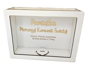 Prezent komunijny Pamiątka pierwszej komunii skarbonka box