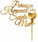 Topper na tort komunijny dla dziewczynki imię plexi złote lustro