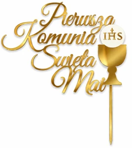 Topper na tort komunijny dla dziewczynki imię plexi złote lustro