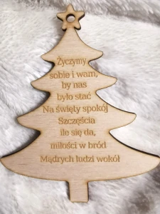 Choinka zawieszka grawerowana bombka z życzeniami  do stroika