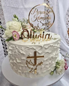 Topper na tort komunijny obręcz krzyż imie dziecka pierwsza komunia