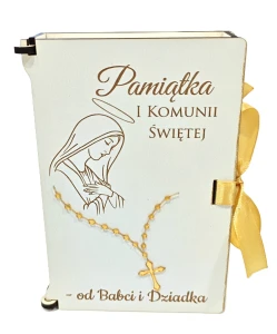Pudełko na pieniądze od babci i dziadka na komunię kartka