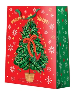 Torebka prezentowa świąteczna z choinką L