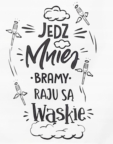 ręcznik kuchenny z nadrukiem JEDZ MNIEJ – zabawny prezent do kuchni