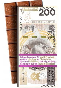 Czekolada ZAMIAST KASY 200 ZŁ na prezent słodki upominek