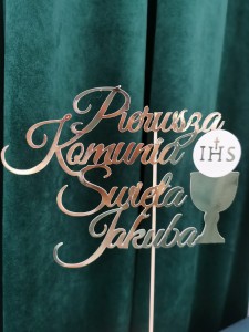 Topper napis na tort Pierwsza komunia świeta z imieniem dziecka 