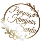 Topper na tort PIERWSZA KOMUNIA ŚWIĘTA złoty