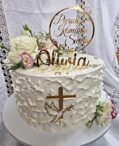 Topper na tort złoty krzyż z gołąbkiem do dekoracji tortu komunijnego 